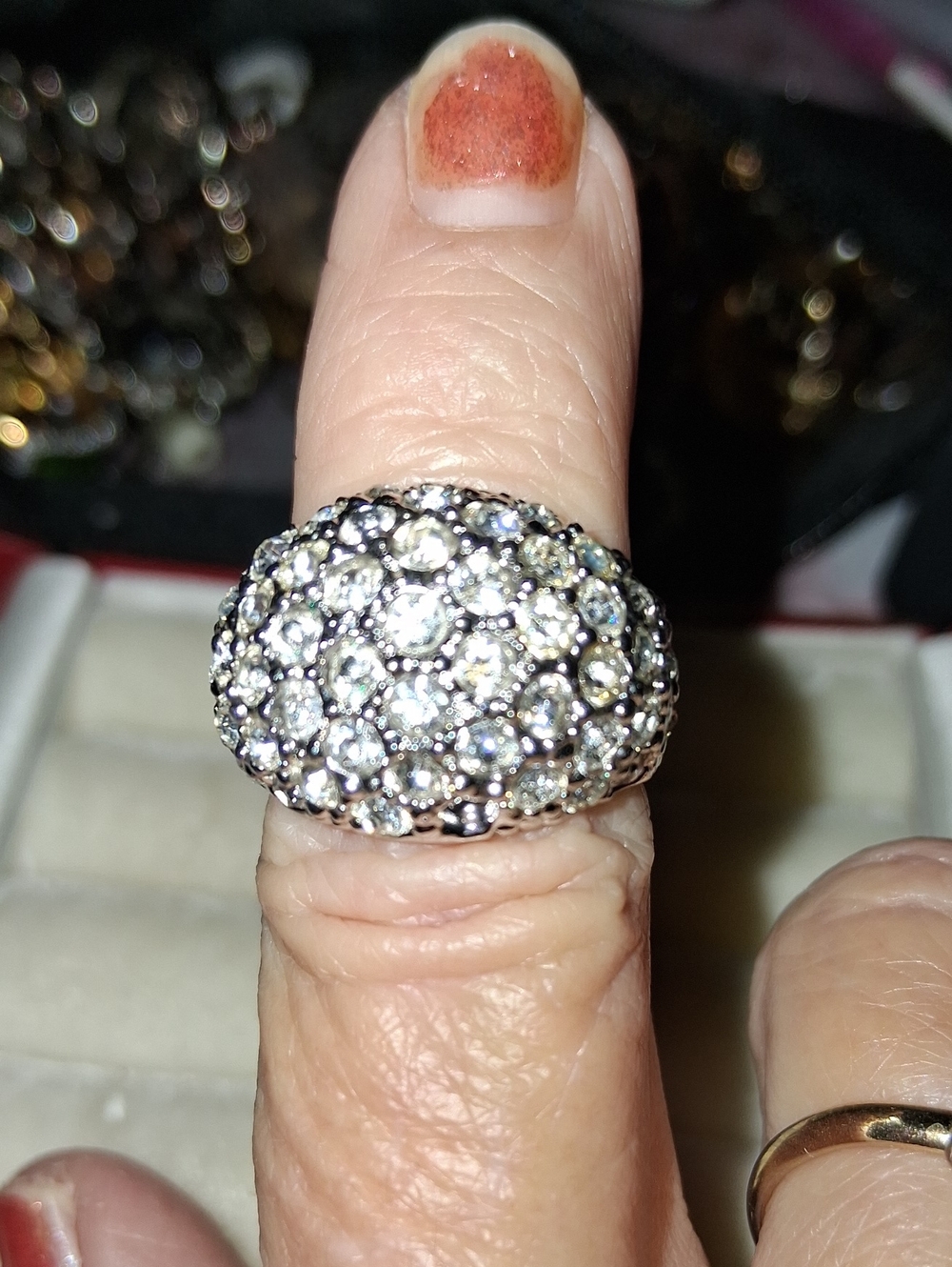 18 K GP Sparkling Pave Dome Ring in Clear Crystal